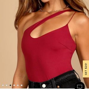 Lulus Heading Out Tonight Burgundy Asymmetrical One-Shoulder Bodysuit